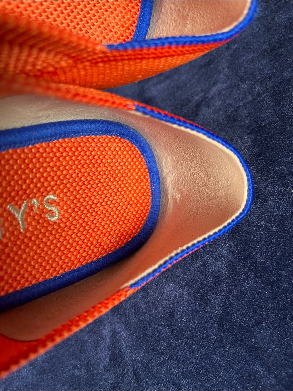 Rothy's Orange Knit Pointed-Toe Flats with Blue Trim Size 9.5 - Picture 5 of 8